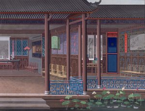 Drawing of the interior of the house of a Chinese official