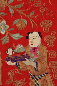 Embroidery depicting a boy bringing tea (detail) by School Chinese
