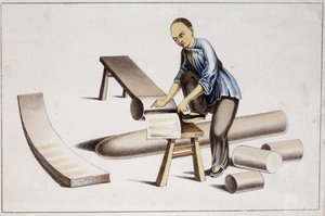 How to cut the substance of Chinese paper (according to a Chinese drawing) - early 19th century