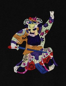 Male character of the Pekin Opera. Painted paper cutting or "Jian Zhi", Chinese folk art, Pekin