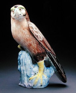 One of a pair of famille rose hawks, c.1750 (porcelain)