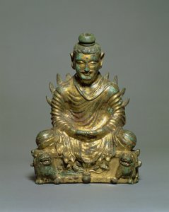 Seated Buddha with flaming shoulders, Chinese Six Dynasties Period, Northern Wei dynasty, 3rd-5th century