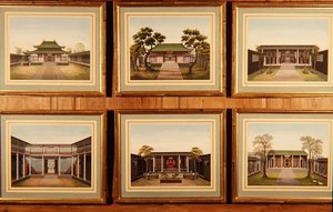 Set of Six Chinese Pavilions and Courtyard Scenes by School Chinese