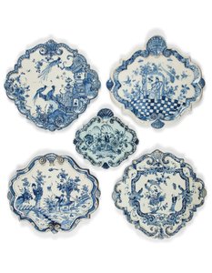 Delft Chinoiseries Shaped Lozenge Plaques, Late 17th - Early 18th Century
