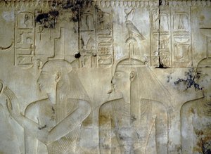 Temple of Seti I, the goddesses accompanying the Pharaoh by School Egyptian
