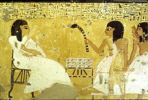 Ancient Egypt, Tomb of Inherkhau, Thebes, Inherkhau Before His Sons Performing Duties of a Priest, Wearing a Leopard Skin, Wall Painting, Valley of the Nobles, 20th Dynasty