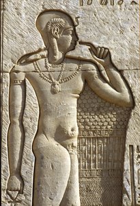 Ancient Egypt, Wall painting/carving, Ihy, son of Amun and Mut, Temple of Hathor, Dendera