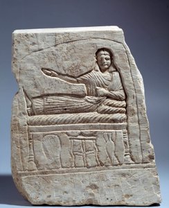 Ancient Egyptian Art: Burial Stele in Limestone in the Name of Lady Artemis. From Kom Abu-Billou, Egypt. Paris, Louvre Museum