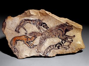 Dogs Hunting Hyena (Stone Engraving, c.1300-1100 BC)