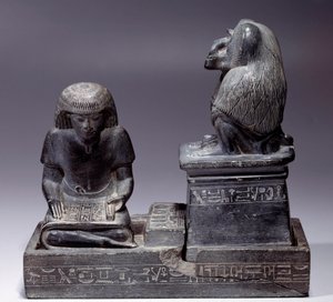 Egyptian Antiquity: The scribe Nebmertouf and the monkey Thoth, god of scripture and patron of scribes by School Egyptian