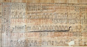 Egyptian Antiquity: Papyrus from the Book of Secretive Homes. This book is a commented representation of the underground journey of the sun during the twelve hours of the night