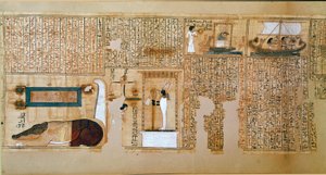Egyptian antiquities: fragment of the Book of the Dead, papyrus of Nebqed. (detail) representing the weight of souls. 18th dynasty. 1400-1350 BC. Paris, Louvre Museum