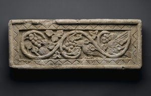 Relief of a plant scroll enclosing birds and grapes, from Behnesa, 5th-6th century by School Egyptian