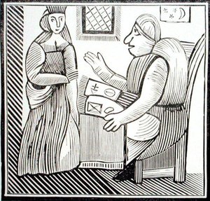A Woman seeks guidance from the Soothsayer, copy of an illustration from 
