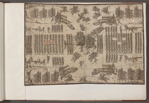 A battle. Armies in formation. Drawings of armies, soldiers, horses and harnesses, and other military scenes. 1500-1650 by School English