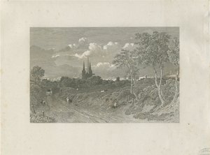Lichfield Cathedral - West View (distant): engraving, nd [?18th cent] by School English
