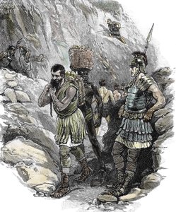 Roman Legionary Supervising Anglo-Saxon Workers in a Tin Mine, England 50 A.D. by School English
