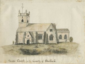 Shenstone Church: watercolour painting by School English