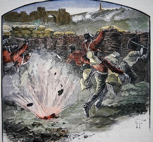 The British positions under cannon fire from the city during the Siege of Delhi by School English