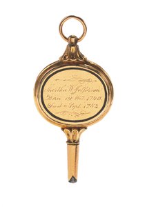Memento mori engraved watch key, with lock of hair of Martha Wayles Jefferson, French or English, late 18th - early 19th century by School European