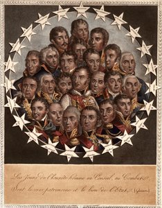 A Hero by Victory - The days of honesty in the Council, in the Combat - are the true heritage and good of the state. (Gressets) - 1. Marengo. Dessaix. 2. Montebello. Lannes. 3. Austerlitz. Rapp. 4. Eckmuhl. Davoust. 5. Florus. Jourdan. 6. Wagram. Berthier by School French