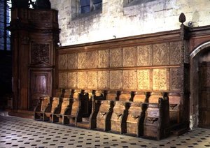 Choir stalls from the 14th century, with 16th century panelling