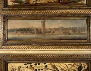 Entrance of Henri IV to Paris: Charles de Cosse Brissac opened to Henri IV the door of the Conference - the median landscape of one of the large panels in the room - Salon de la Meilleraye
