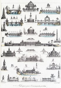 Facade of Different Buildings Dedicated to the Manufacture of Garden Ornaments by School French