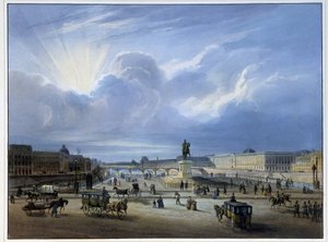 General view of the Louvre with the statue of Henry IV