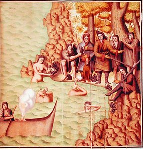 Indians from the Magellan Straits with French Explorers, Illustration from the 