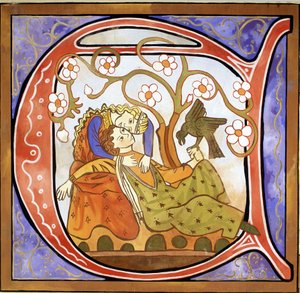 Inhabited Initial A depicting a Troubadour by School French