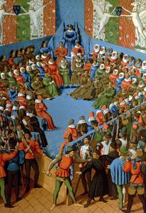 Verdict on Jean, Duke of Alencon, accused of having conspired with the English against the French, facsimile of a 15th century manuscript by Jean Fouquet