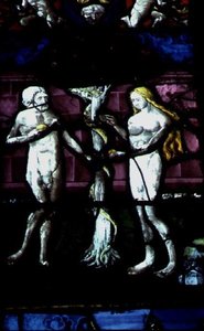 Window depicting Adam and Eve and the Serpent by School French