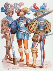 German soldiers of the 16th century, armed with matchlock muskets