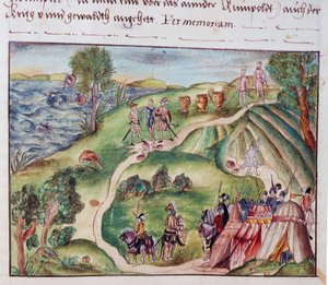 A Venezuelan landscape with a Spanish encampment, from a collection of memoirs of the Coeler Family, Nuremberg by School German