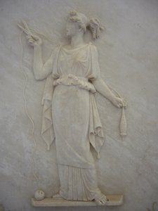 Bas relief of Atropos cutting the thread of Life