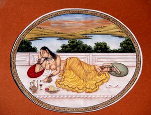 Lady Enjoying Drink Miniature Painting on Paper