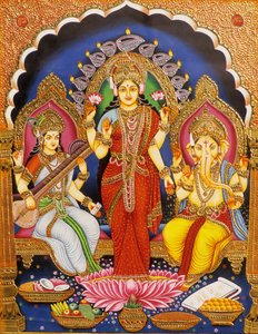 Lord Ganesh with Laxmi and Saraswati