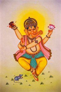 Lord Ganesha Ganpati in Dancing Mood Miniature Painting on Paper