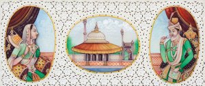 Miniature Painting of Mughal Emperor Humayun with Wife Jhanvi by School Indian