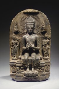 Pala Style Stele with Crowned Buddha, Northeast India by School Indian