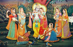 Radha Krishna with Sakhis Enjoy Music by School Indian