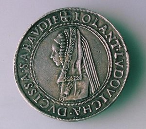 4-Teston Coin (reverse) of Philibert II of Savoy (1497-1504) Depicting His Wife, Iolanta Ludovica