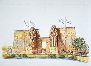 Ancient Thebes - reconstruction of the statues of Amemhotep III, known as the Colossi of Memnon, at the time of Ramses II