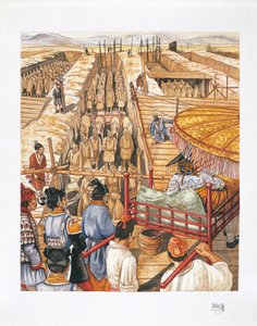 Building of the mausoleum of Emperor Qin Shi Huang-Ti, 3rd century BC by School Italian