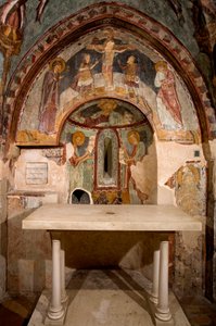 View of the Apse Decorated with Frescoes by the Master of Saint Francis, Cappella di San Gregorio, Monastery of St. Benedetto, Subiaco, Rome, Italy