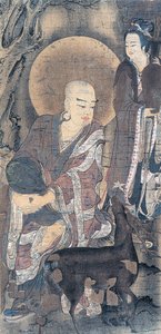 Religious Painting Depicting Young Monk with Doe