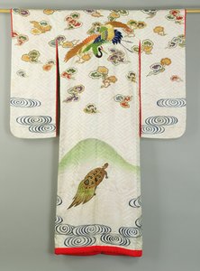 Uchikake Wedding Robe Decorated with a Crane and a Tortoise