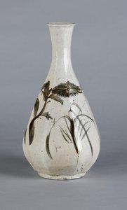 Vase with chrysanthemum and house design, Choson dynasty