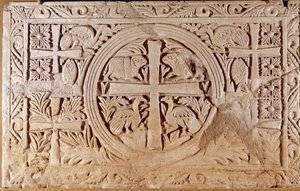Chancel slab, closing element of the choir of a church. from Lebanon. 5th-6th century AD. Paris, Louvre Museum by School Lebanese